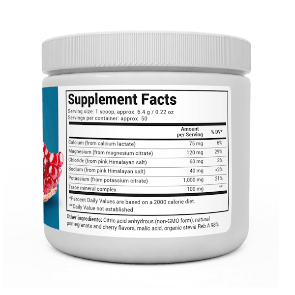 Electrolyte powder pomegranate and cherry ingredients